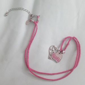 Lia Sophia Pink & Silver Dual Hearts Necklace
